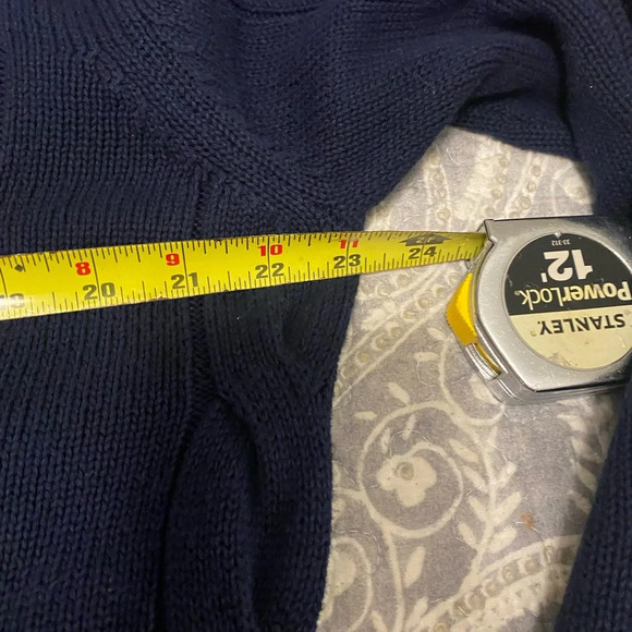 Chaps Preppy 3 Button Mock Neck Navy Heavy Cable Knit Cotton Sweater Size XL - Picture 4 of 8